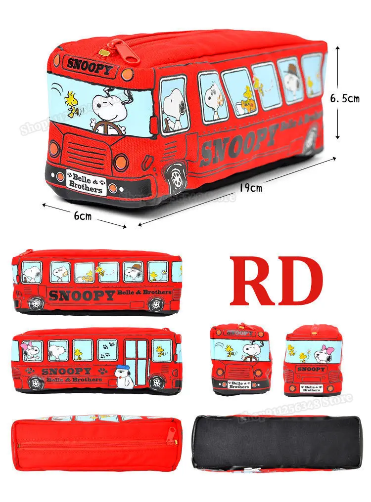 Cartoon Snoopy Canvas Pencilcase for Students Stationary School Office Supplies Large Capacity Puppy Bus Square Cute Pencil Bags