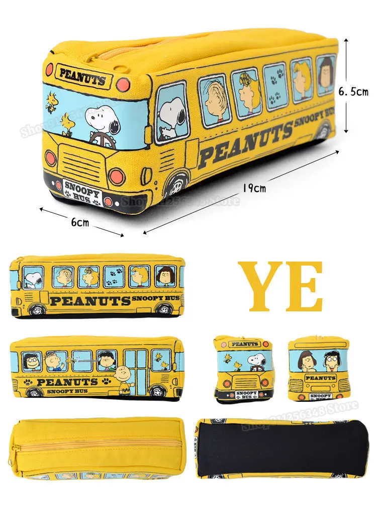 Cartoon Snoopy Canvas Pencilcase for Students Stationary School Office Supplies Large Capacity Puppy Bus Square Cute Pencil Bags