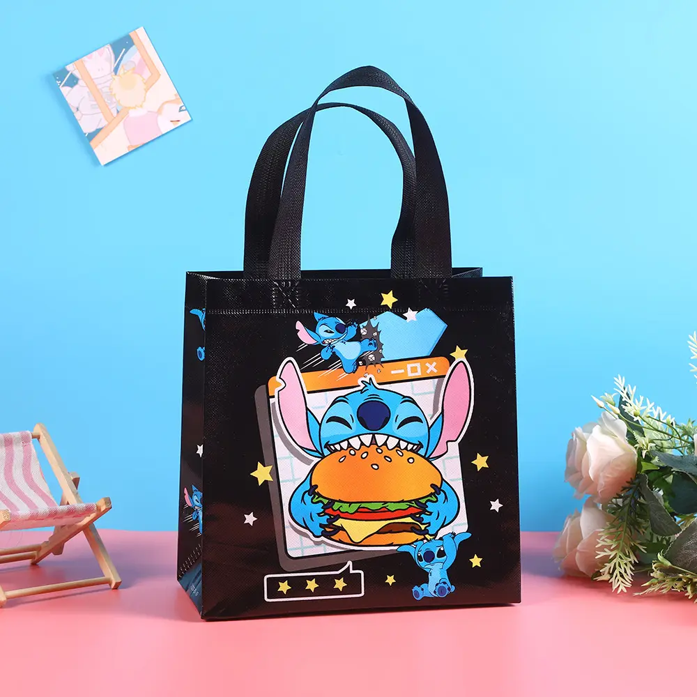 10/20pcs Cartoon Stitch Gift Bag Candy Snacks Waterproof Non-Woven Gift Tote Bags Shopping Portable Bag For Gifts 23x22x11cm