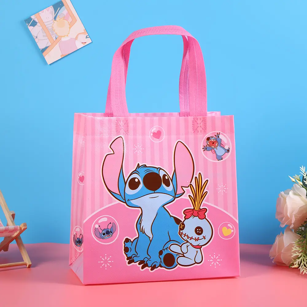 10/20pcs Cartoon Stitch Gift Bag Candy Snacks Waterproof Non-Woven Gift Tote Bags Shopping Portable Bag For Gifts 23x22x11cm