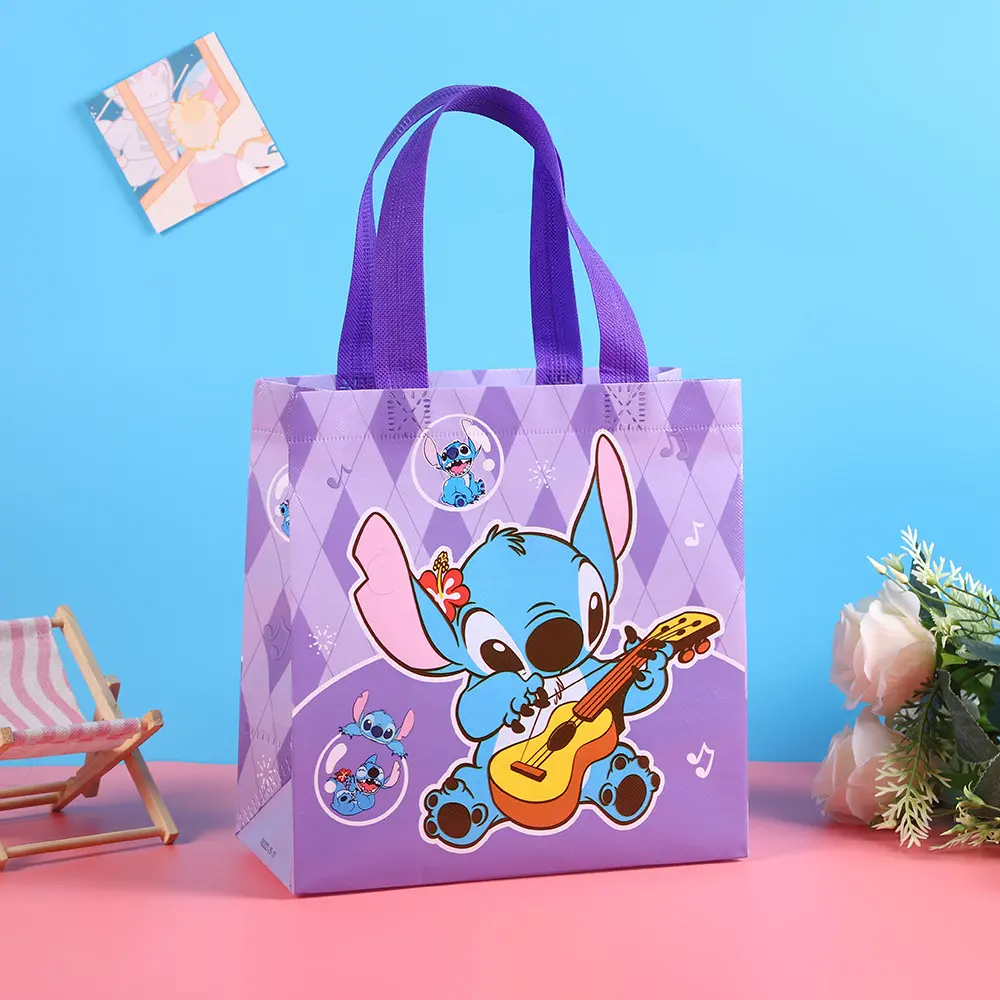 10/20pcs Cartoon Stitch Gift Bag Candy Snacks Waterproof Non-Woven Gift Tote Bags Shopping Portable Bag For Gifts 23x22x11cm