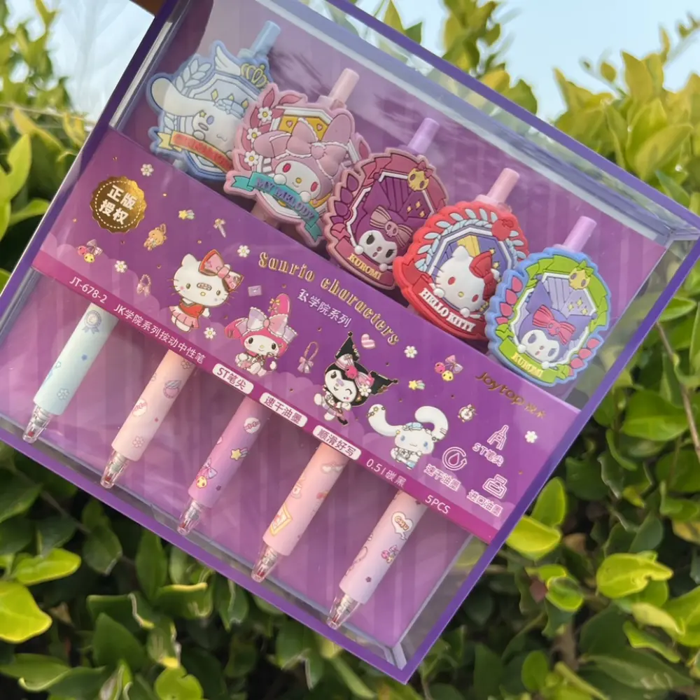 Sanrio Series Black Press Gel Pens Cute Hello Kitty Melody Kuromi Cinnamoroll School Supplies Student Stationery Gifts for Girls