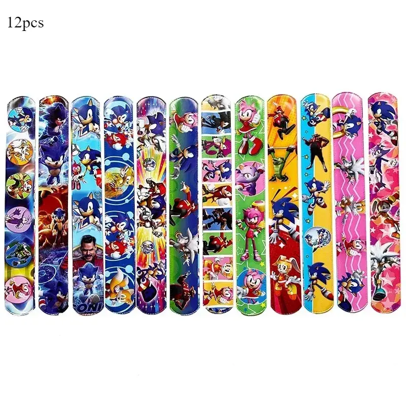 Bandai 12pcs Sonic Anime Series Wrist Strap Children Clap Ring Slap Bracelets Kids Partys Snapping Rings Toy Birthday Gifts