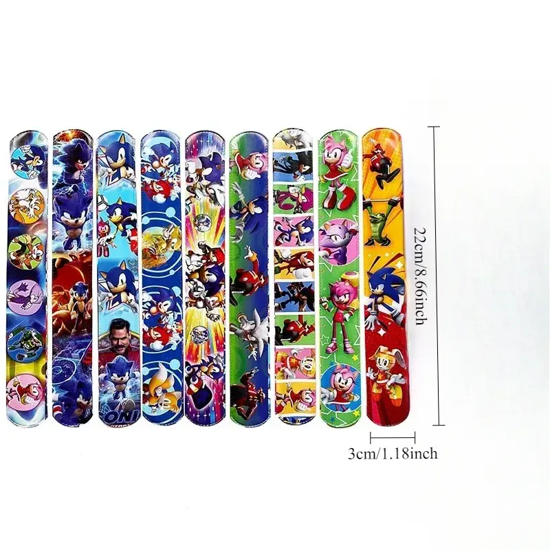Bandai 12pcs Sonic Anime Series Wrist Strap Children Clap Ring Slap Bracelets Kids Partys Snapping Rings Toy Birthday Gifts