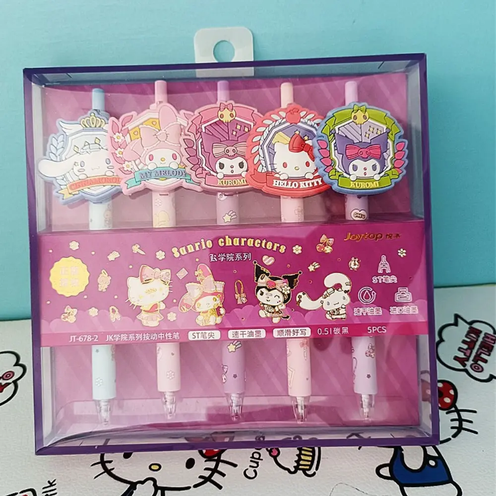 Sanrio Series Black Press Gel Pens Cute Hello Kitty Melody Kuromi Cinnamoroll School Supplies Student Stationery Gifts for Girls