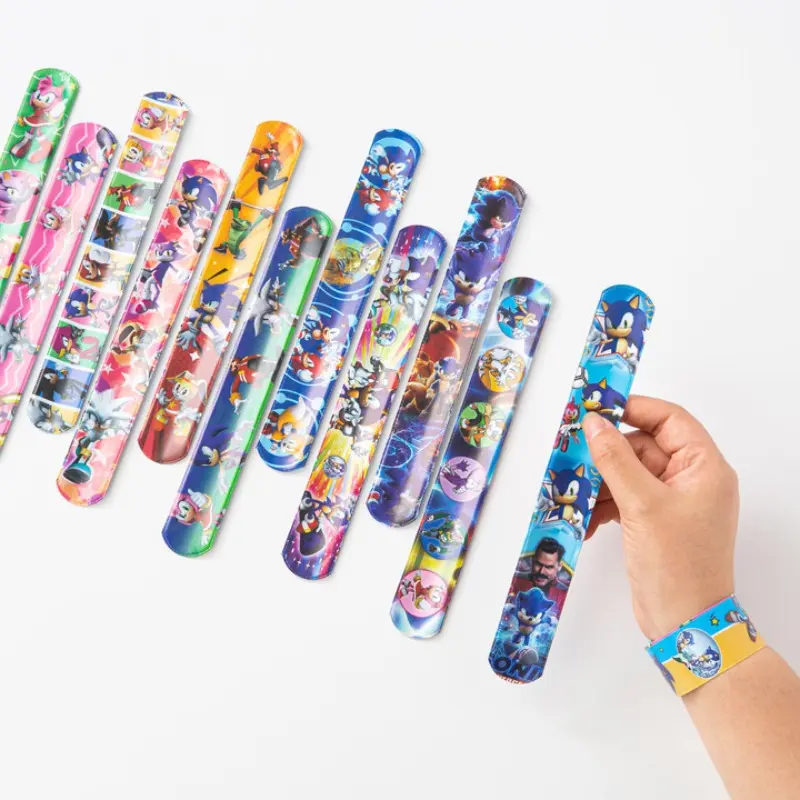 Bandai 12pcs Sonic Anime Series Wrist Strap Children Clap Ring Slap Bracelets Kids Partys Snapping Rings Toy Birthday Gifts