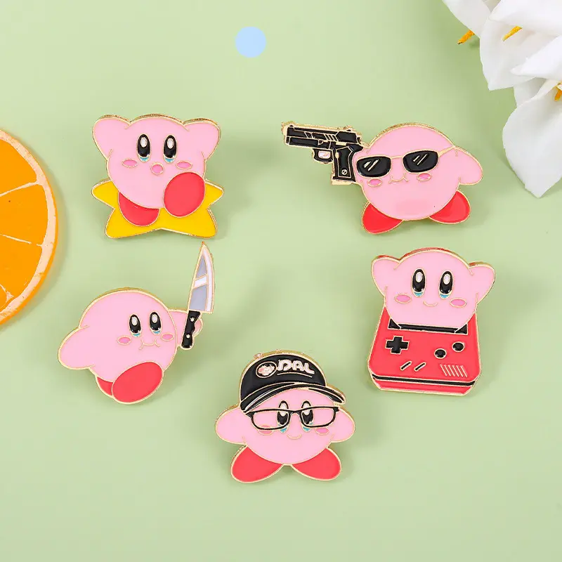 Funny Game Kirby Enamel Pins Metal Magic Anime Brooch Backpack Hat Bag Collar Lapel Badges Men Women Fashion Jewelry Collection