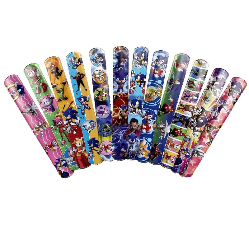 Bandai 12pcs Sonic Anime Series Wrist Strap Children Clap Ring Slap Bracelets Kids Partys Snapping Rings Toy Birthday Gifts