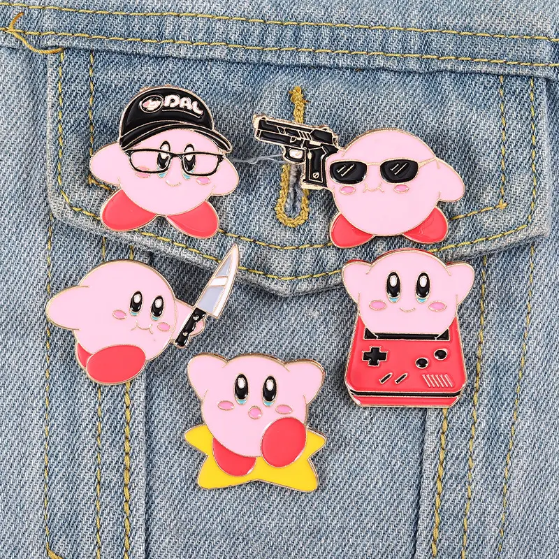 Funny Game Kirby Enamel Pins Metal Magic Anime Brooch Backpack Hat Bag Collar Lapel Badges Men Women Fashion Jewelry Collection