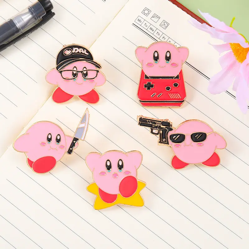 Funny Game Kirby Enamel Pins Metal Magic Anime Brooch Backpack Hat Bag Collar Lapel Badges Men Women Fashion Jewelry Collection
