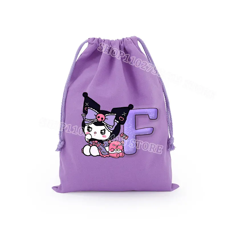 Kuromi Drawstring Bag Cartoon Kawaii Figures Letters A-Z Children Handbags Birthday Party Candy Decoration Storage Pouches Gift