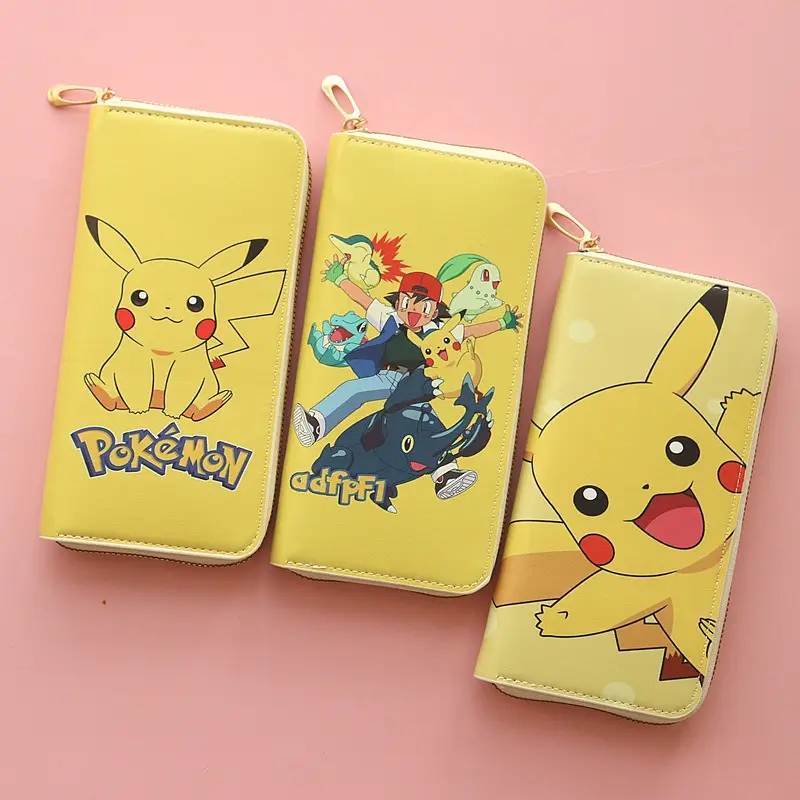 Pikachu Cartoon Large Capacity Wallet Anime Portable Pu Purse Storage Bag Card Holder Kids Cute Bus Credit Card Long Wallet Gift