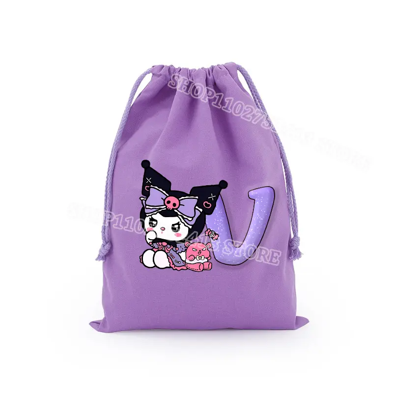 Kuromi Drawstring Bag Cartoon Kawaii Figures Letters A-Z Children Handbags Birthday Party Candy Decoration Storage Pouches Gift