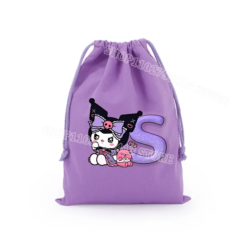 Kuromi Drawstring Bag Cartoon Kawaii Figures Letters A-Z Children Handbags Birthday Party Candy Decoration Storage Pouches Gift