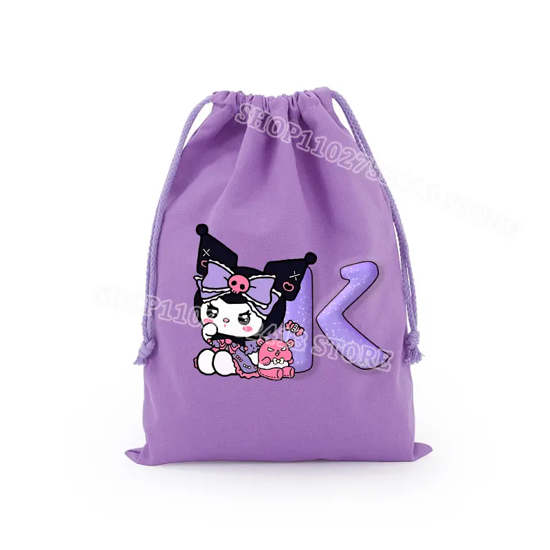 Kuromi Drawstring Bag Cartoon Kawaii Figures Letters A-Z Children Handbags Birthday Party Candy Decoration Storage Pouches Gift