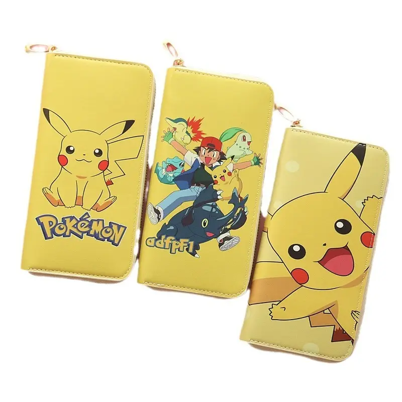Pikachu Cartoon Large Capacity Wallet Anime Portable Pu Purse Storage Bag Card Holder Kids Cute Bus Credit Card Long Wallet Gift