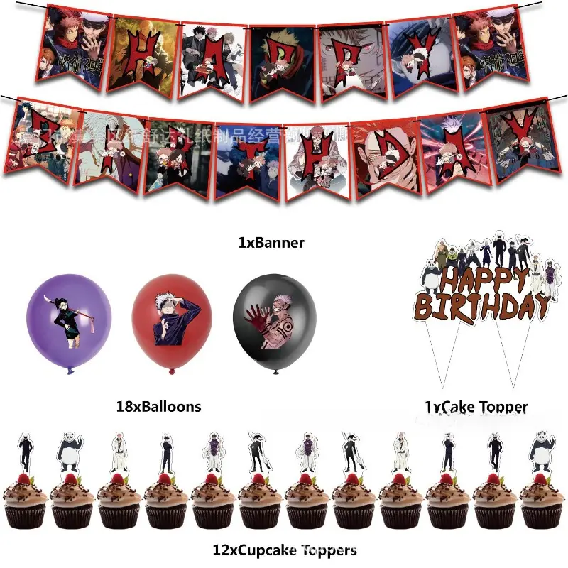 Hot Jujutsu Kaisen Birthday Party Decorations Anime Action Figures Periphery Gojo Satoru Itadori Yuji Diy Theme Party Supplies