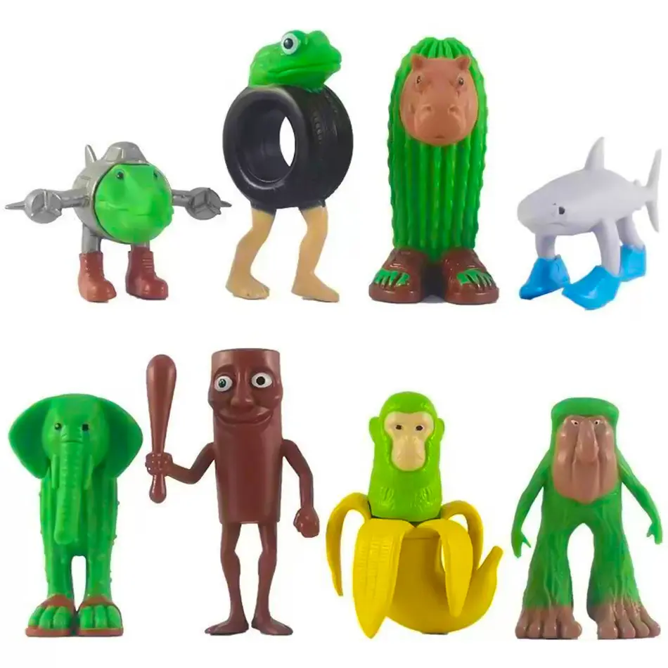 Anime 8pcs Tung Sahur Figure Toys Tralalero Tralala Figures Bombardino Crocodilo Shimpanzini Bananini Model Figures Decor Gifts