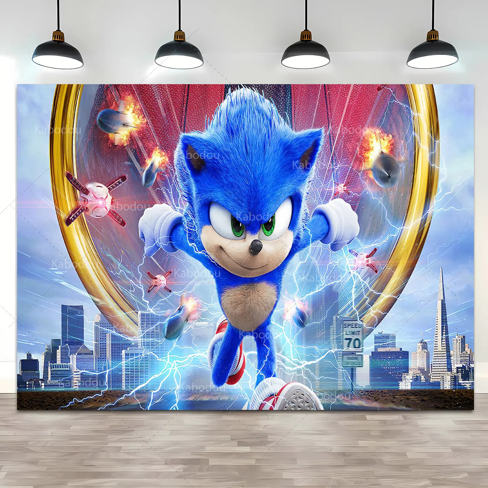 Sonic Birthday Party Background Decor Boy Kid Birthday Party Blue Running Hero Theme Photography Backdrop Cloth Banner Vinyl