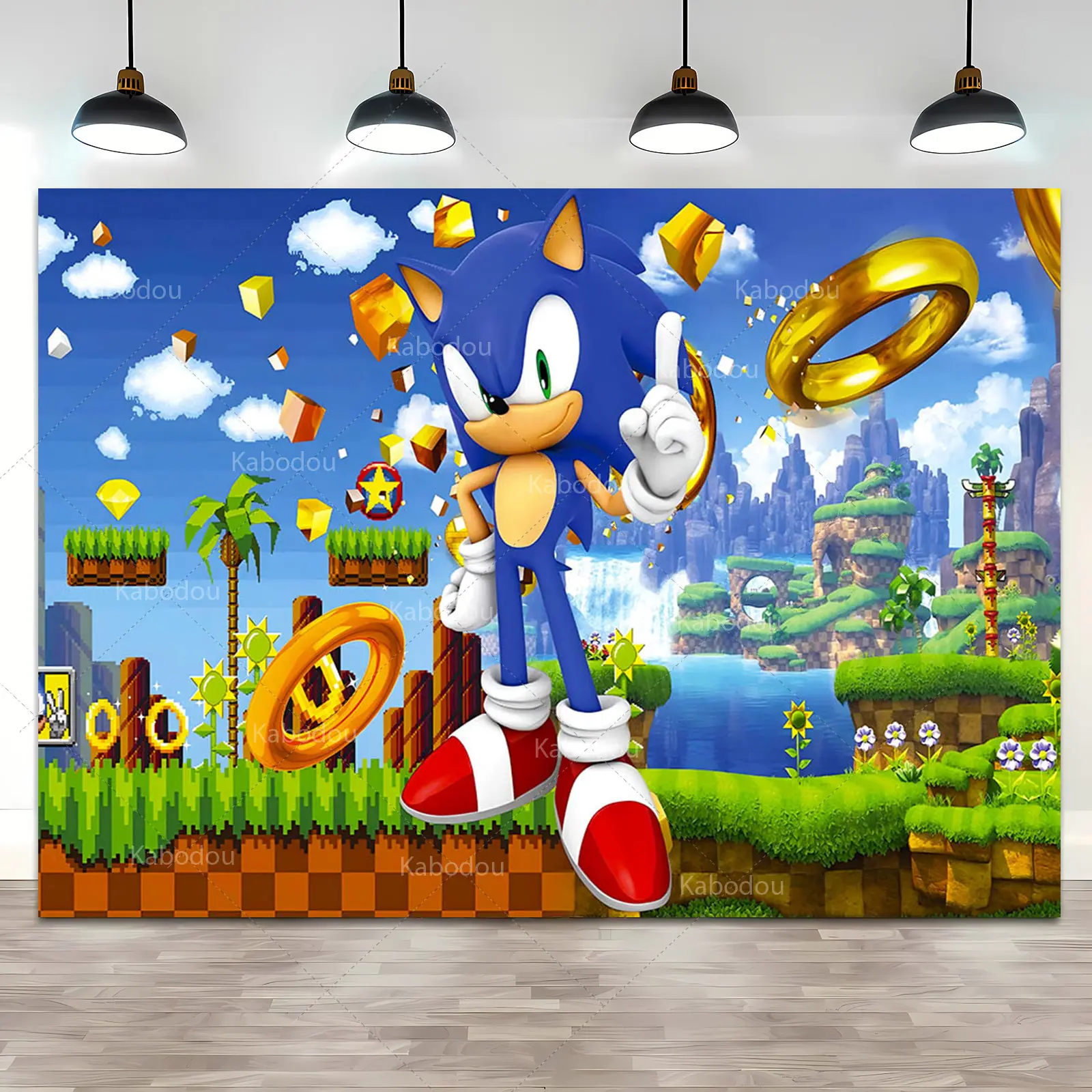 Sonic Birthday Party Background Decor Boy Kid Birthday Party Blue Running Hero Theme Photography Backdrop Cloth Banner Vinyl