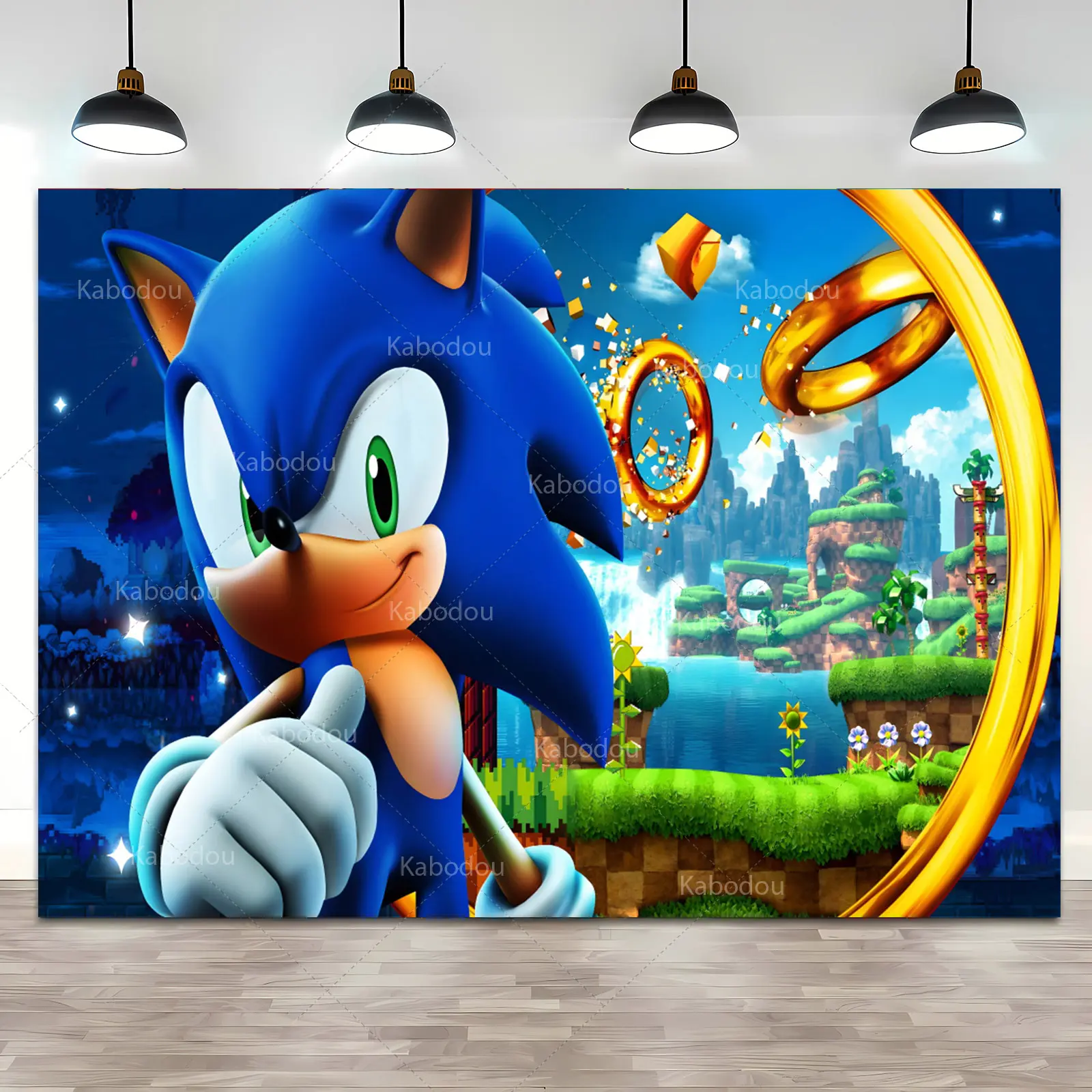 Sonic Birthday Party Background Decor Boy Kid Birthday Party Blue Running Hero Theme Photography Backdrop Cloth Banner Vinyl