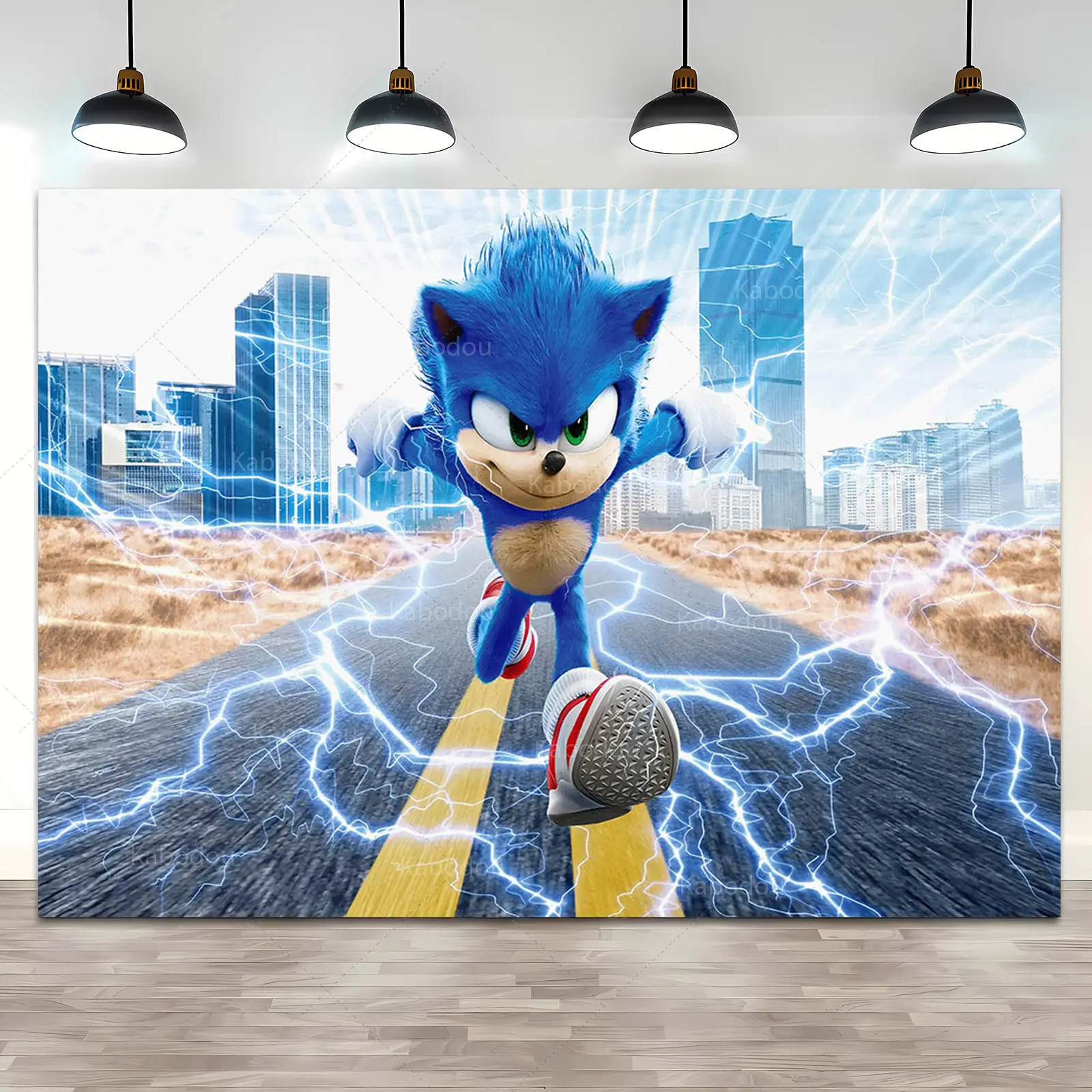 Sonic Birthday Party Background Decor Boy Kid Birthday Party Blue Running Hero Theme Photography Backdrop Cloth Banner Vinyl