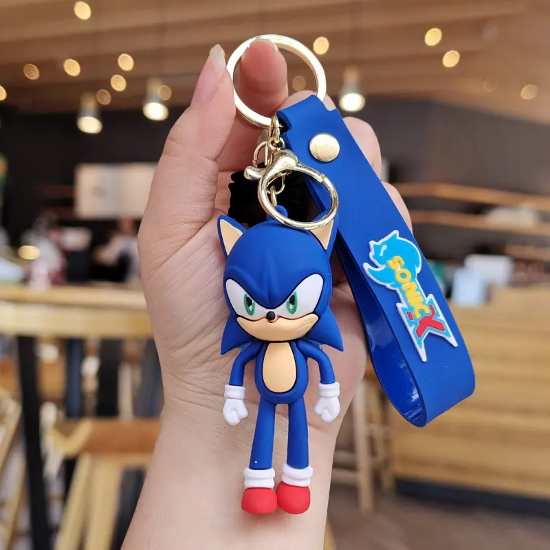 Sonic Anime Silicon Cute Cartoon Figure Keychain Pendant Bag Charms Key Ring Friends Couple Jewelry Gift Fashion