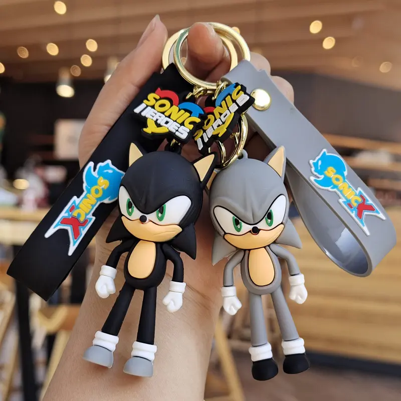 Sonic Anime Silicon Cute Cartoon Figure Keychain Pendant Bag Charms Key Ring Friends Couple Jewelry Gift Fashion