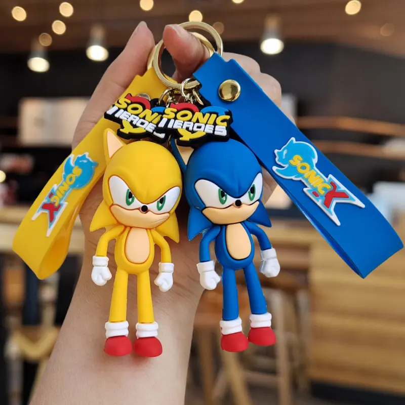 Sonic Anime Silicon Cute Cartoon Figure Keychain Pendant Bag Charms Key Ring Friends Couple Jewelry Gift Fashion