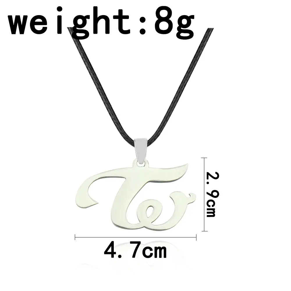 Kpop Group Twice W Logo Leather Titanium Steel Pendant Necklace For Women Jewelry Collares