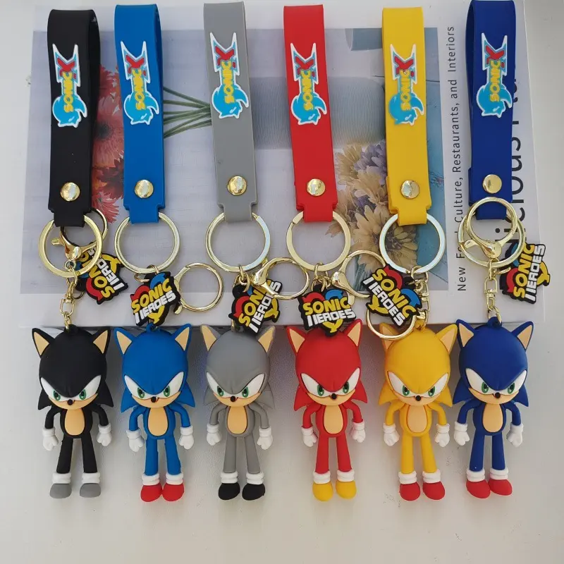 Sonic Anime Silicon Cute Cartoon Figure Keychain Pendant Bag Charms Key Ring Friends Couple Jewelry Gift Fashion