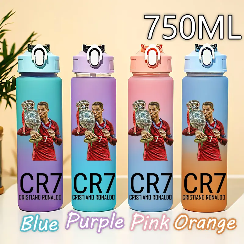 Cristiano Ronaldo Dos Santos Aveiro Water Cup 750ML Fourcolor Portable Sports Outdoor Camping Football Star Water Bottle GiftCR7