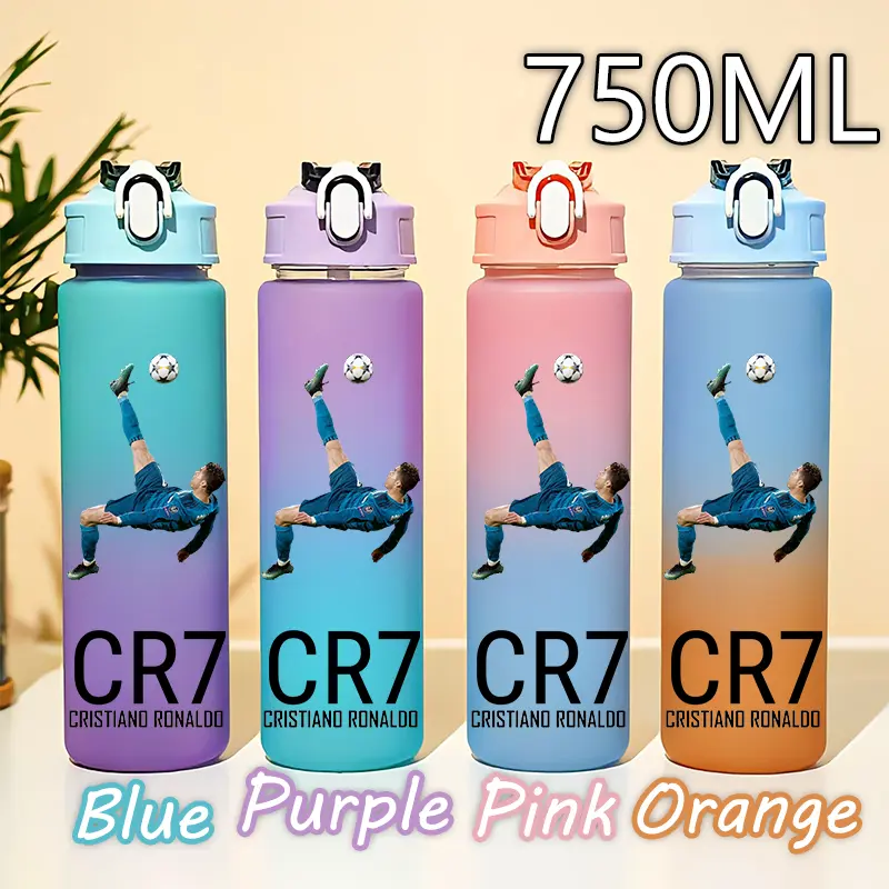Cristiano Ronaldo Dos Santos Aveiro Water Cup 750ML Fourcolor Portable Sports Outdoor Camping Football Star Water Bottle GiftCR7