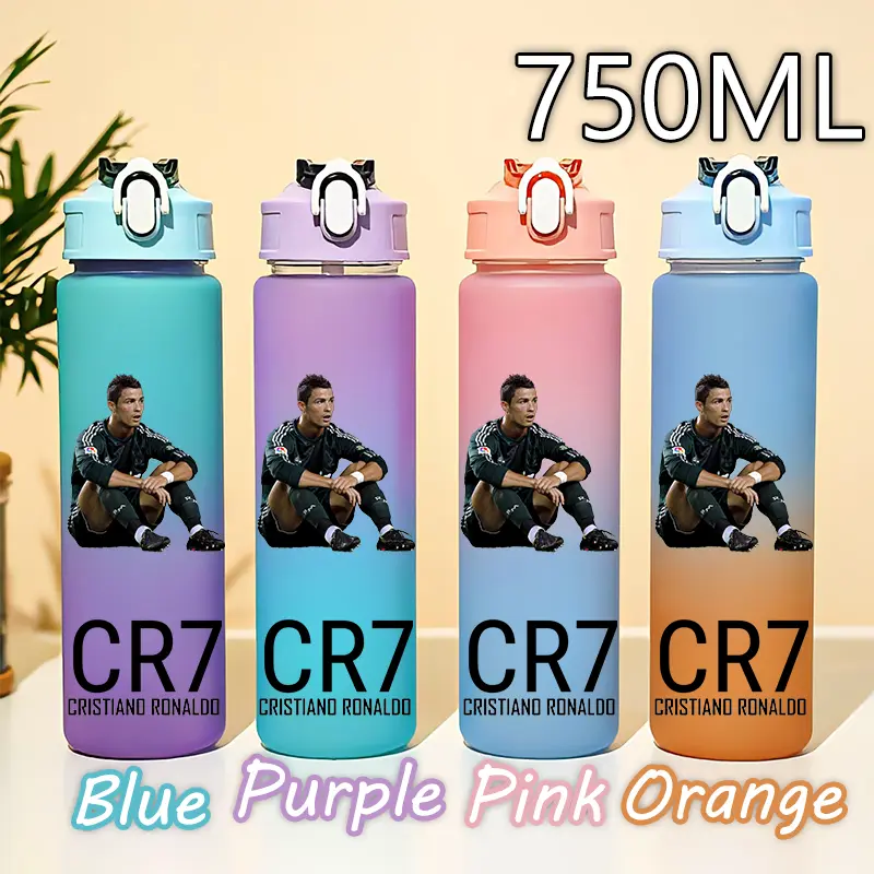 Cristiano Ronaldo Dos Santos Aveiro Water Cup 750ML Fourcolor Portable Sports Outdoor Camping Football Star Water Bottle GiftCR7