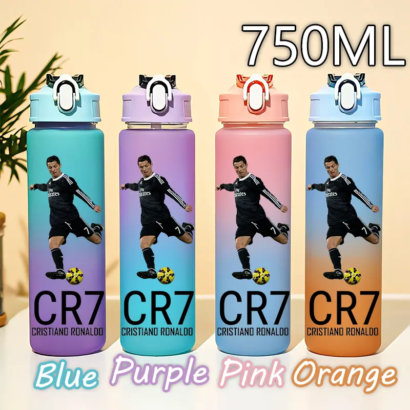 Cristiano Ronaldo Dos Santos Aveiro Water Cup 750ML Fourcolor Portable Sports Outdoor Camping Football Star Water Bottle GiftCR7