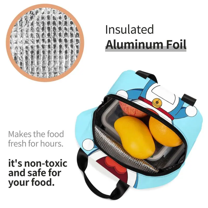 Custom D-Doraemons Cartoon Resuable Lunch Boxes for Women Waterproof Thermal Cooler Food Insulated Lunch Bag Office Work