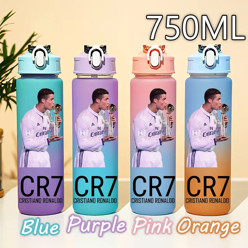 Cristiano Ronaldo Dos Santos Aveiro Water Cup 750ML Fourcolor Portable Sports Outdoor Camping Football Star Water Bottle GiftCR7