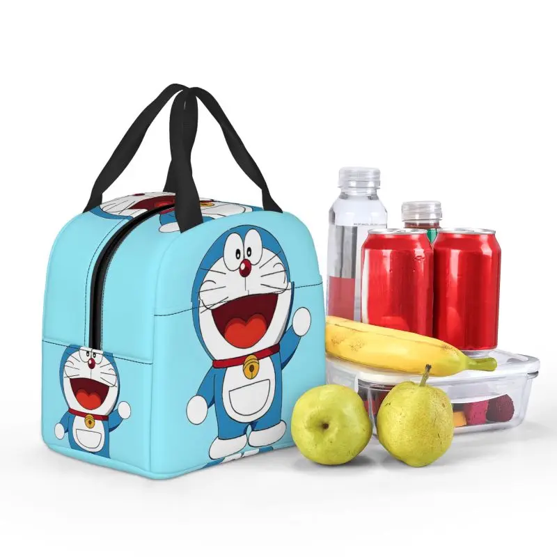 Custom D-Doraemons Cartoon Resuable Lunch Boxes for Women Waterproof Thermal Cooler Food Insulated Lunch Bag Office Work
