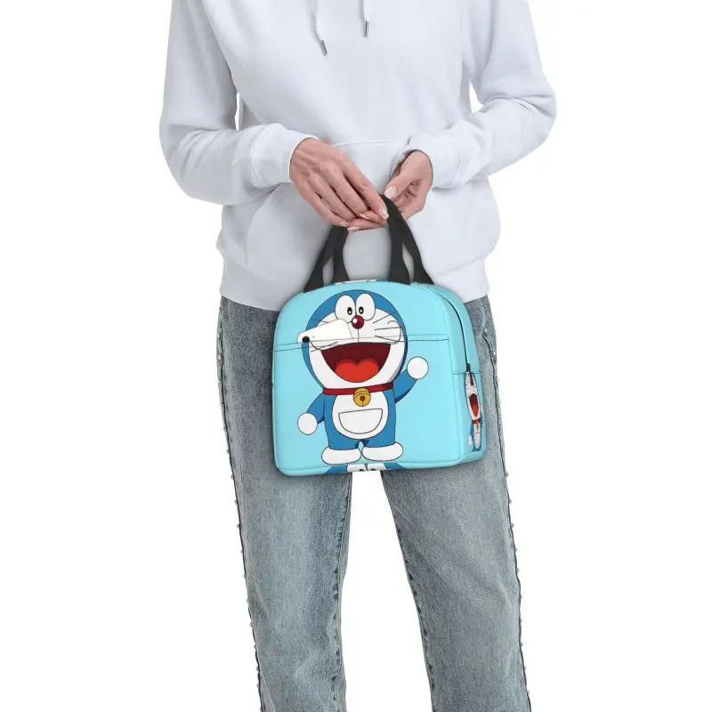 Custom D-Doraemons Cartoon Resuable Lunch Boxes for Women Waterproof Thermal Cooler Food Insulated Lunch Bag Office Work