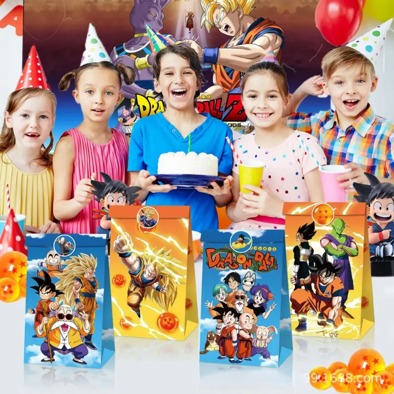 12pcs Dragon Ball Son Goku Gift Bags Anime Children Birthday Party Candy Bag Kraft Paper Packaging Boxes Treat Bag Supplies Gift