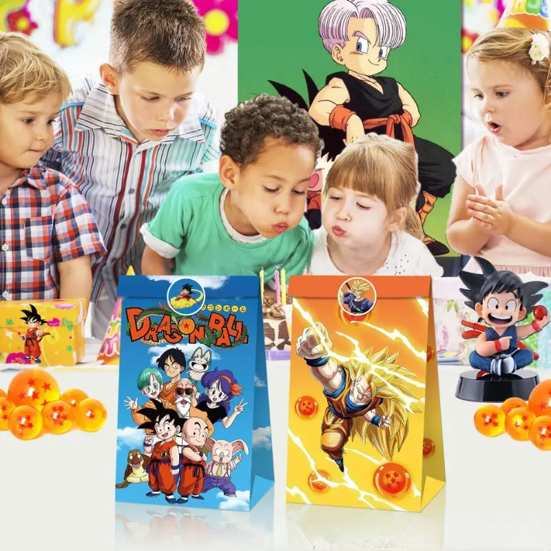 12pcs Dragon Ball Son Goku Gift Bags Anime Children Birthday Party Candy Bag Kraft Paper Packaging Boxes Treat Bag Supplies Gift