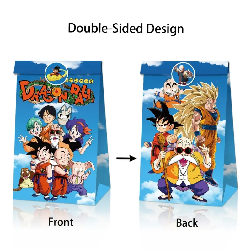 12pcs Dragon Ball Son Goku Gift Bags Anime Children Birthday Party Candy Bag Kraft Paper Packaging Boxes Treat Bag Supplies Gift