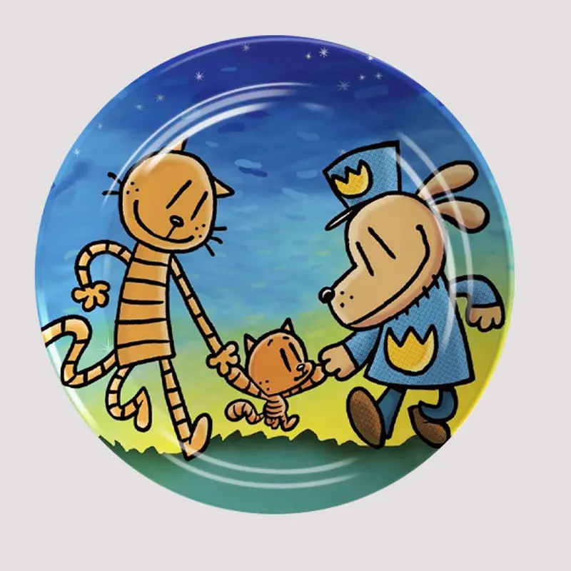 Dog Man Anime Paper Plate Movie Kids Birthday Party Decoration Cartoon Dining Plate Supplies Cute Tableware Set Holiday Boy Gift