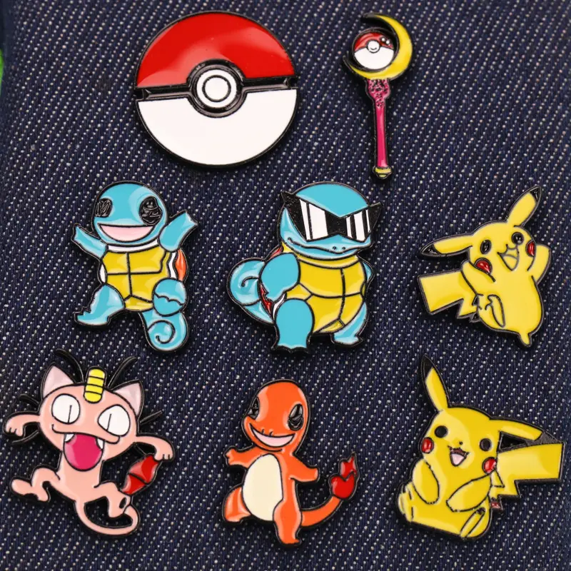 Anime Brooch Pins for Backpack  Brooch Pokeball Gengar Meowth Pikachu Squirtle Cute Enamel Pin Kids Gift Accessories