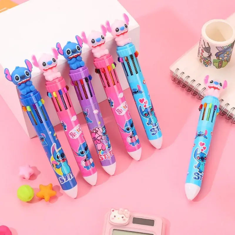 Stitch Ballpoint Pen Anime Kawaii 10 Colors Signature Press Pens Student Boys Girls Stationery School Supplies Kid Birthday Gift