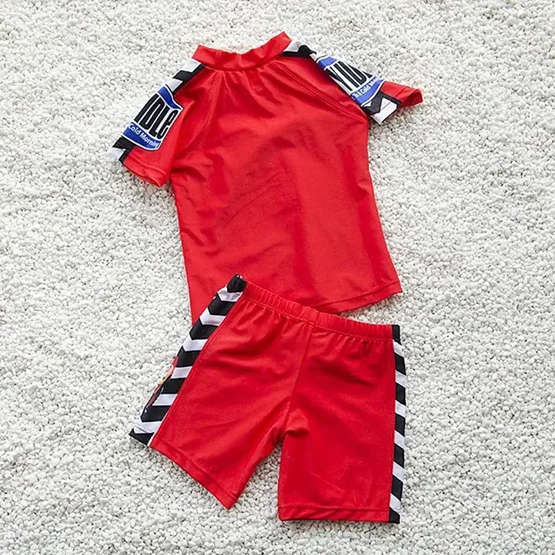 Cartoon Disney McQueen Swimsuit Boy Two Piece Suits Short Sleeve Sunscreen Quick Drying Beachwear Bathing Suit Birthday Gifts