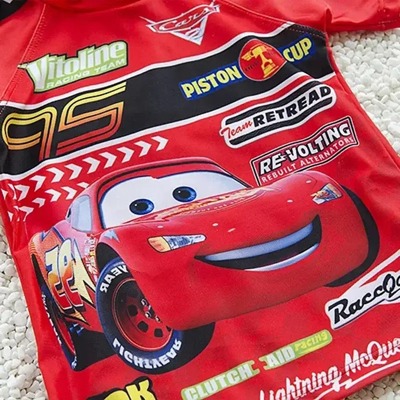 Cartoon Disney McQueen Swimsuit Boy Two Piece Suits Short Sleeve Sunscreen Quick Drying Beachwear Bathing Suit Birthday Gifts