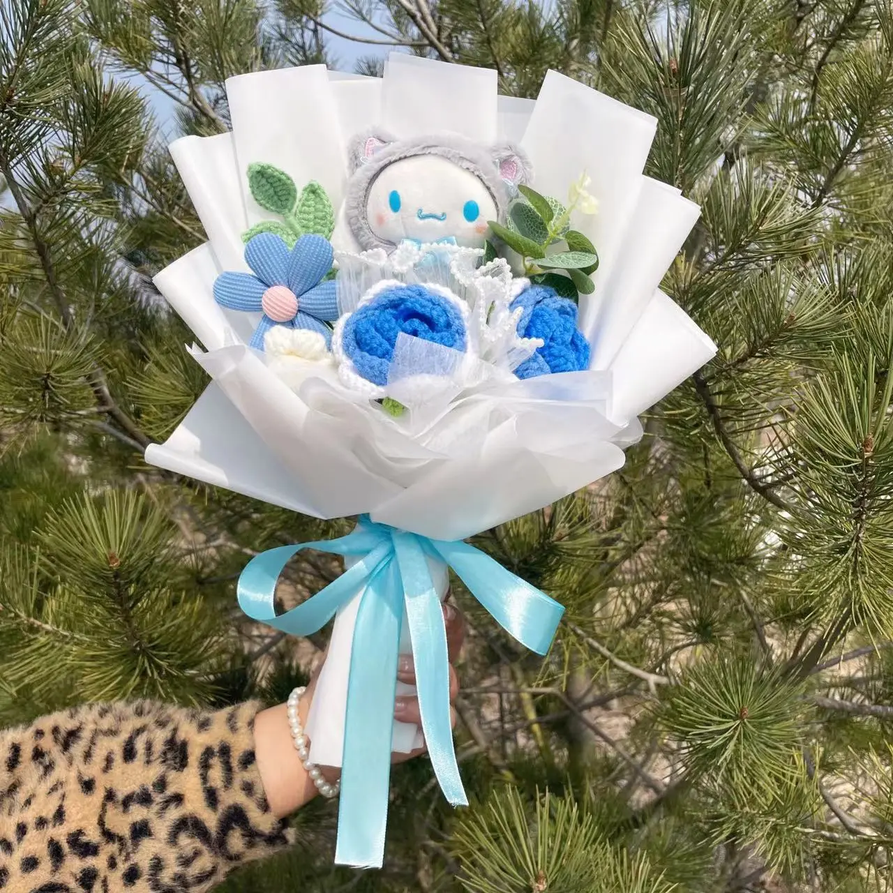 My Melody Kuromi Cinnamoroll Kt Cat Plush Doll Toy With Flowers Creative Handmade Bouquet Valentine Christmas Graduation Gifts