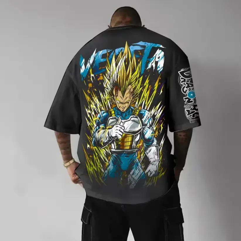 Bandai Genuine Dragon Ball Vegeta Japanese Anime Printed Summer Men's T-Shirt Cotton Men's Y2k Harajuku Loose Short Sleeves