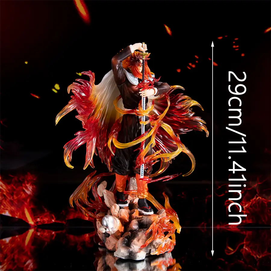 Demon Slayer Blade Flame Pillar Figure Figure, Purgatory Kyojuro Flame Effect Model, Wireless Train Demon Slayer Statue